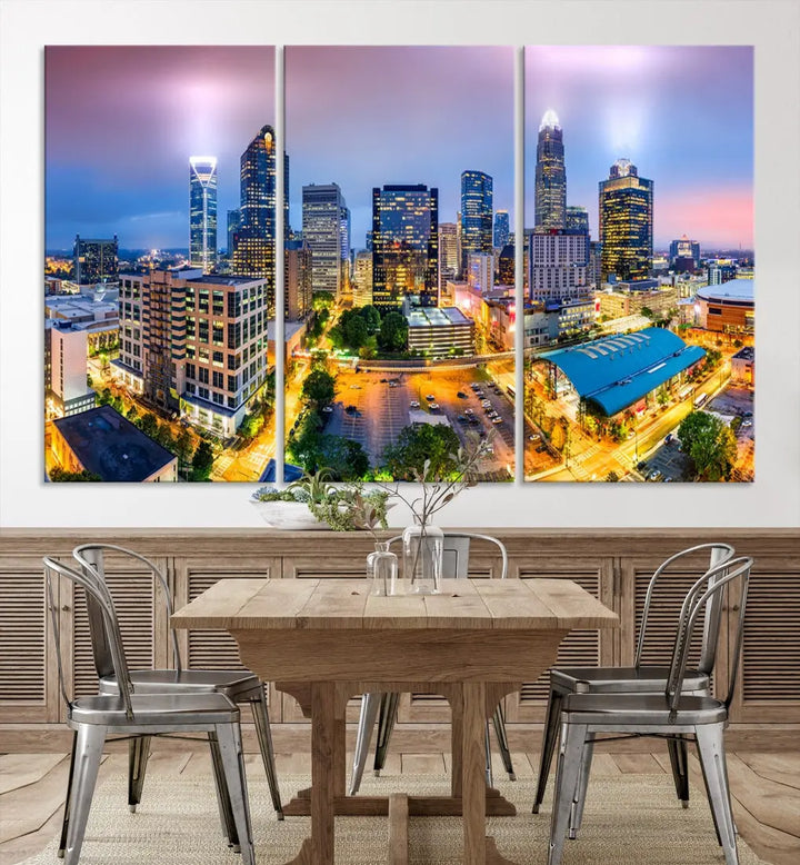 Extra Large Charlotte Cityscape Skyline Wall Art Framed Canvas Print