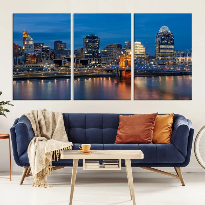 Extra Large Cincinnati Night Skyline Cityscape Wall Art Canvas Print