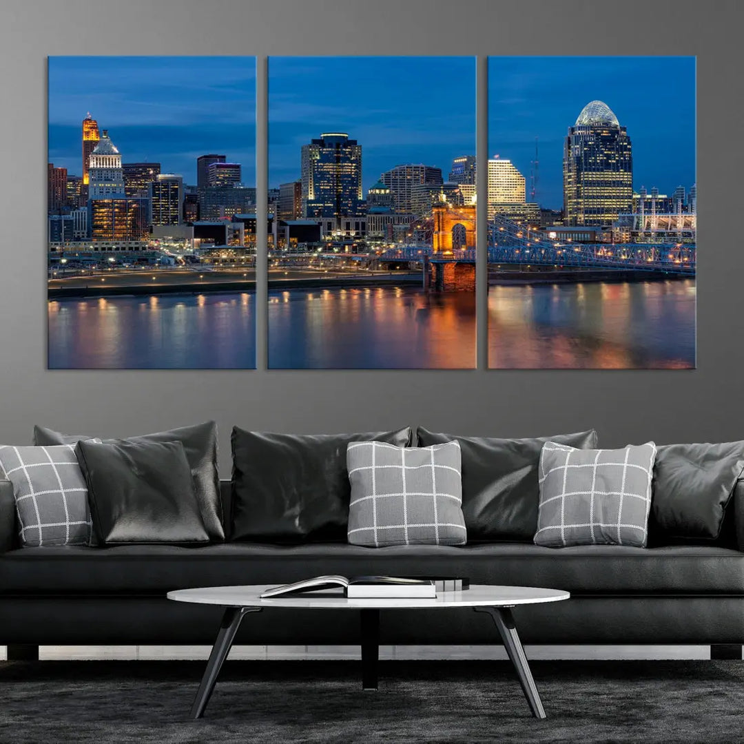 Extra Large Cincinnati Night Skyline Cityscape Wall Art Canvas Print