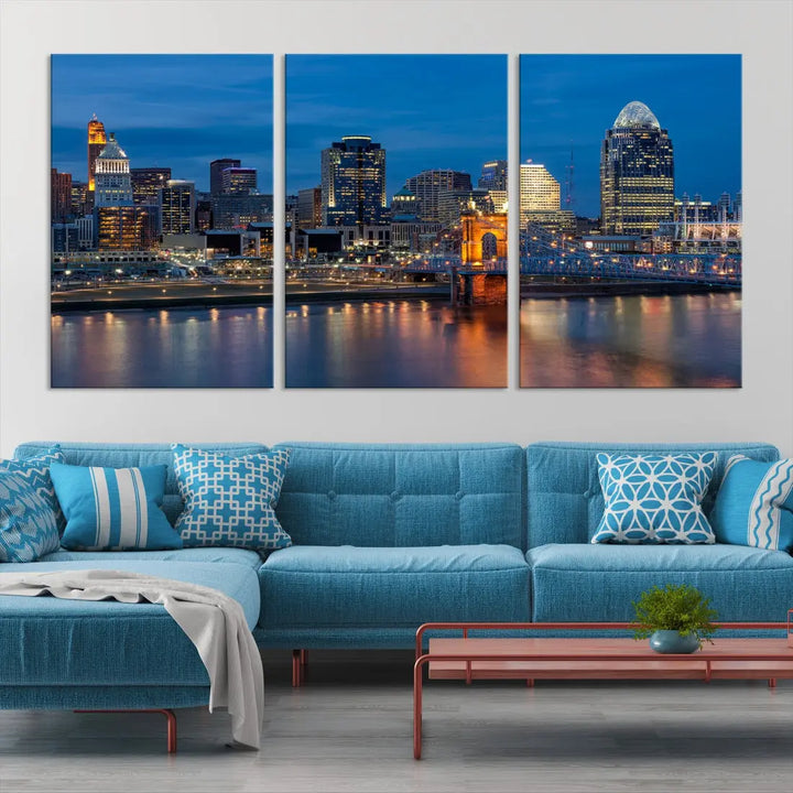 Extra Large Cincinnati Night Skyline Cityscape Wall Art Canvas Print