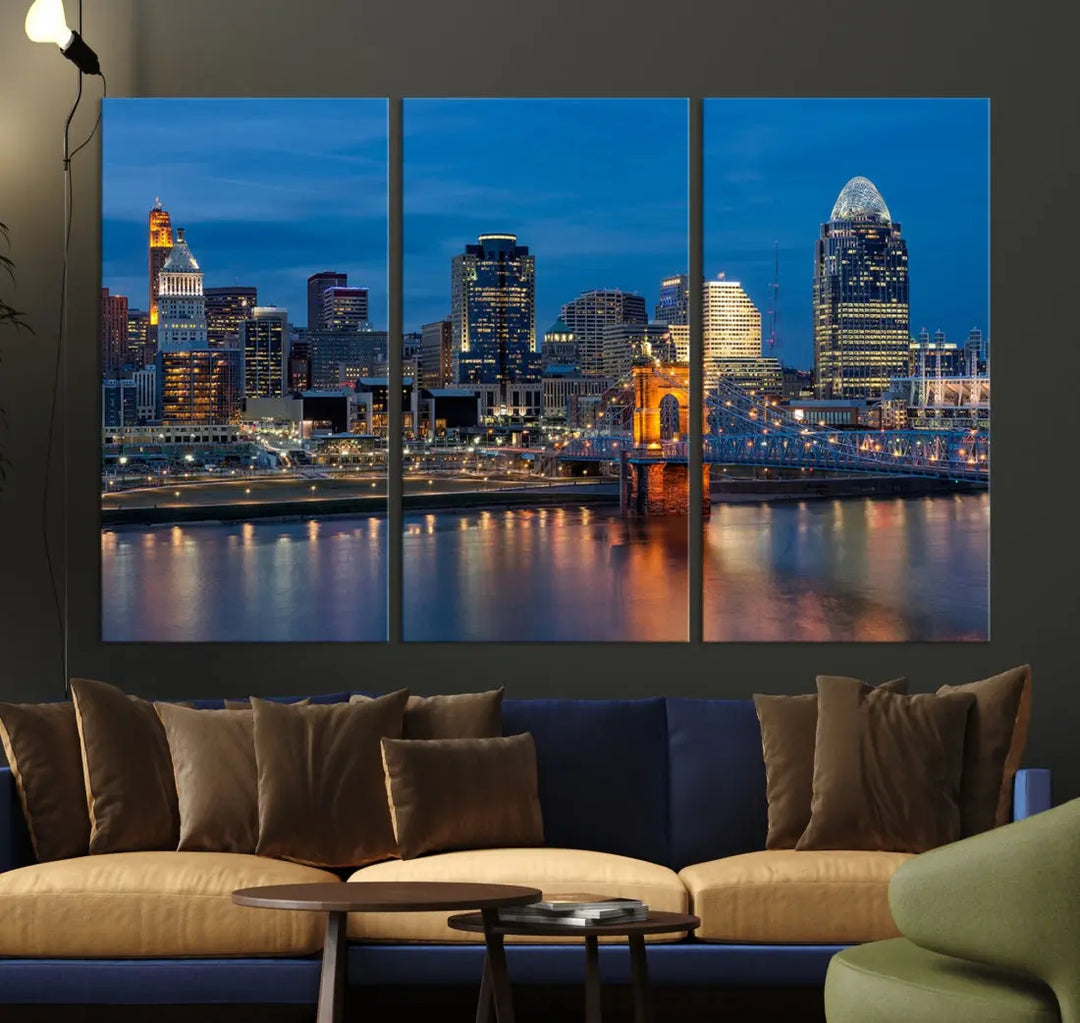 Extra Large Cincinnati Night Skyline Cityscape Wall Art Canvas Print