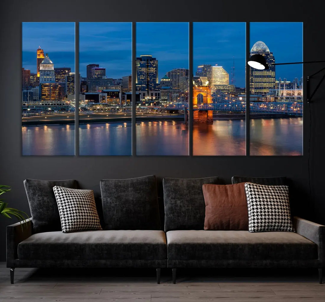 Extra Large Cincinnati Night Skyline Cityscape Wall Art Canvas Print