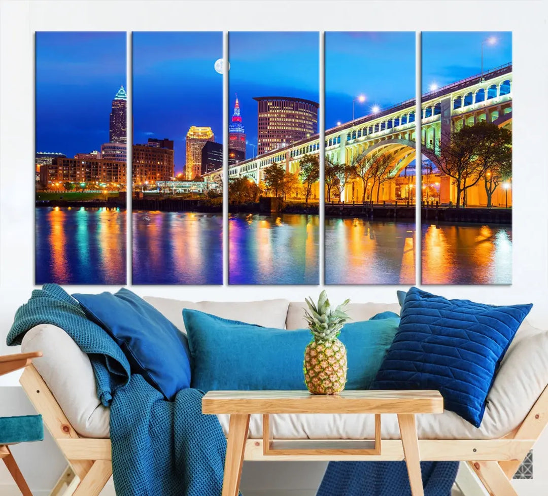 Extra Large Cleveland Downtown Cityscape Skyline Canvas Wall Art Print