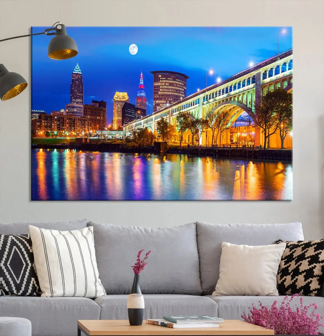 Extra Large Cleveland Downtown Cityscape Skyline Canvas Wall Art Print