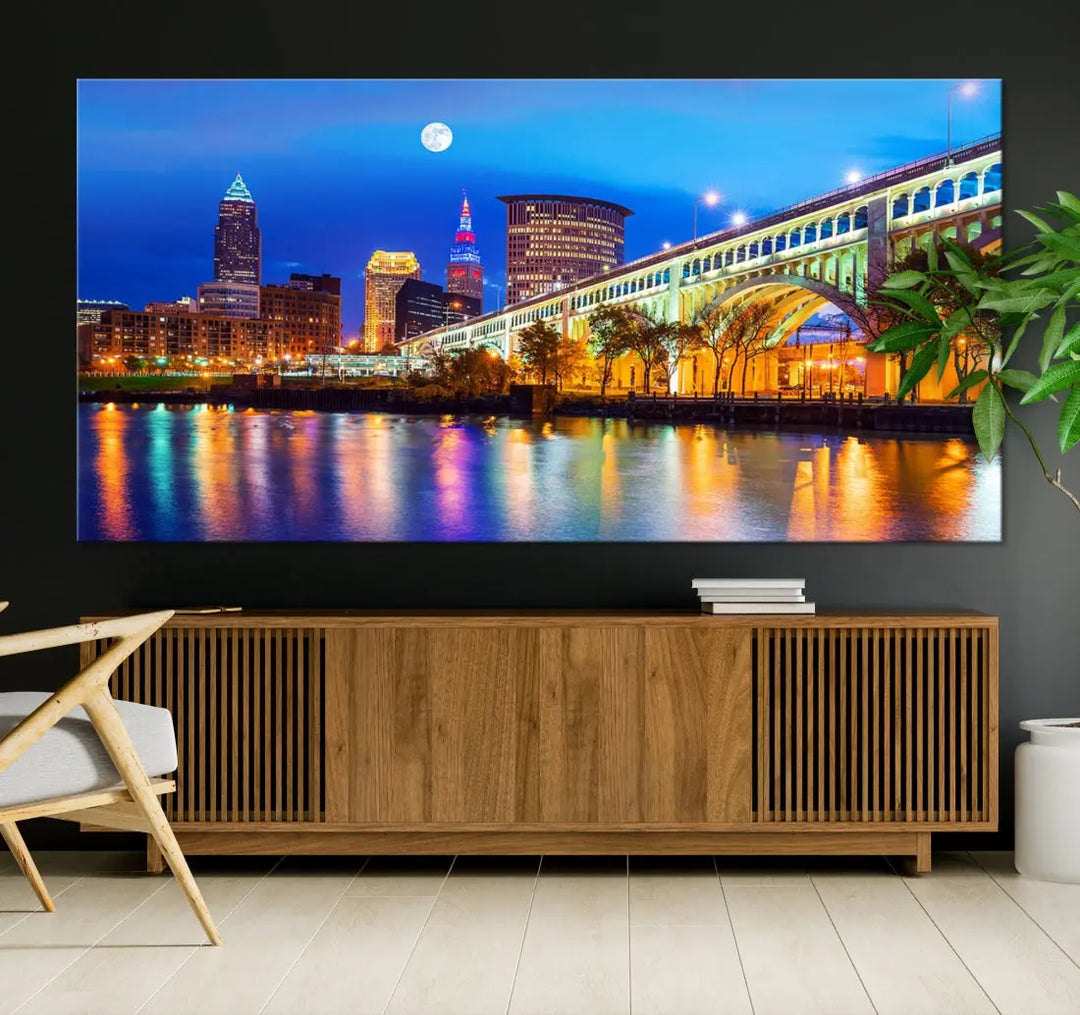 Extra Large Cleveland Downtown Cityscape Skyline Canvas Wall Art Print