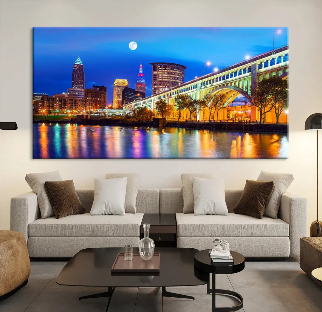 Extra Large Cleveland Downtown Cityscape Skyline Canvas Wall Art Print