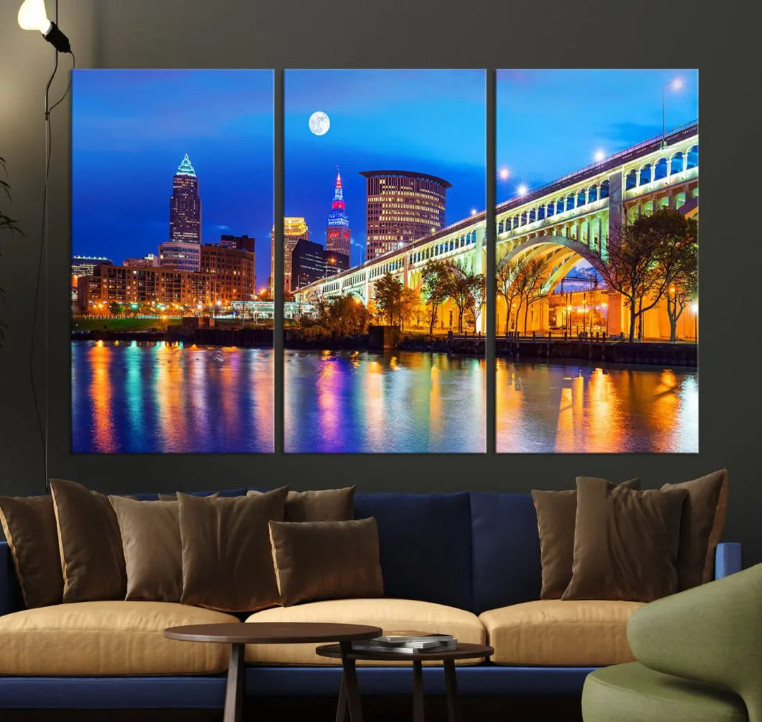 Extra Large Cleveland Downtown Cityscape Skyline Canvas Wall Art Print