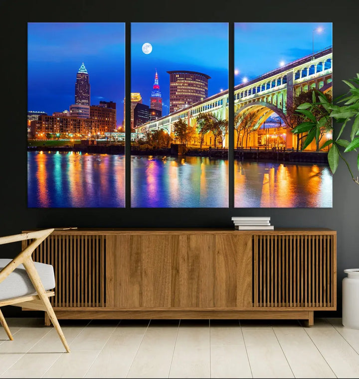 Extra Large Cleveland Downtown Cityscape Skyline Canvas Wall Art Print