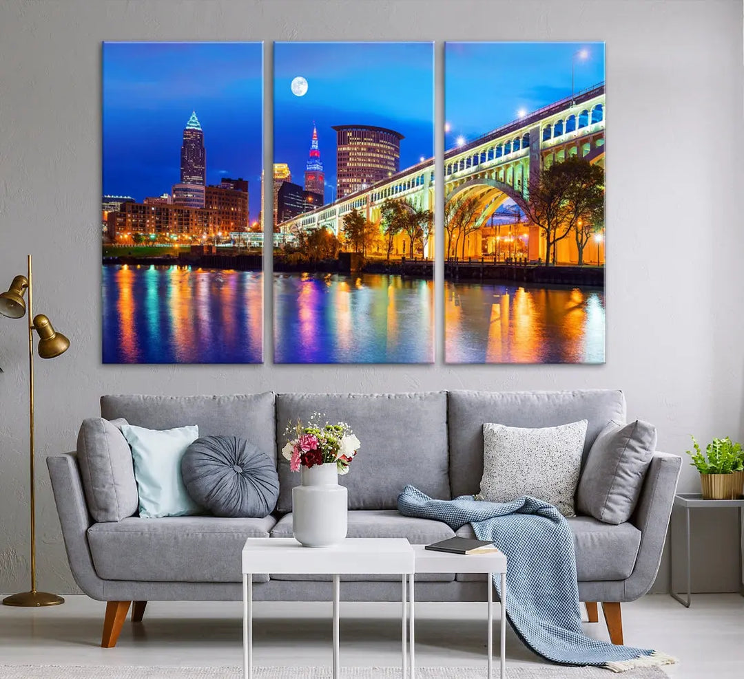 Extra Large Cleveland Downtown Cityscape Skyline Canvas Wall Art Print