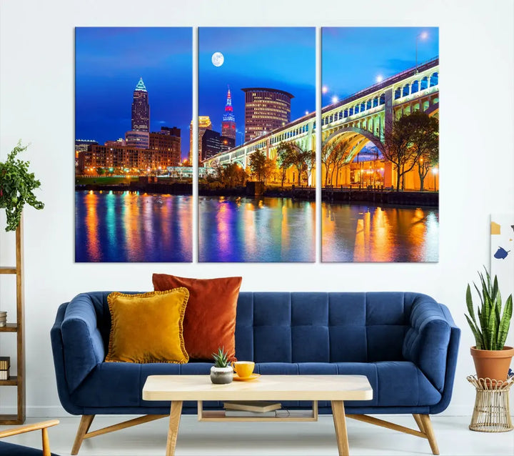 Extra Large Cleveland Downtown Cityscape Skyline Canvas Wall Art Print