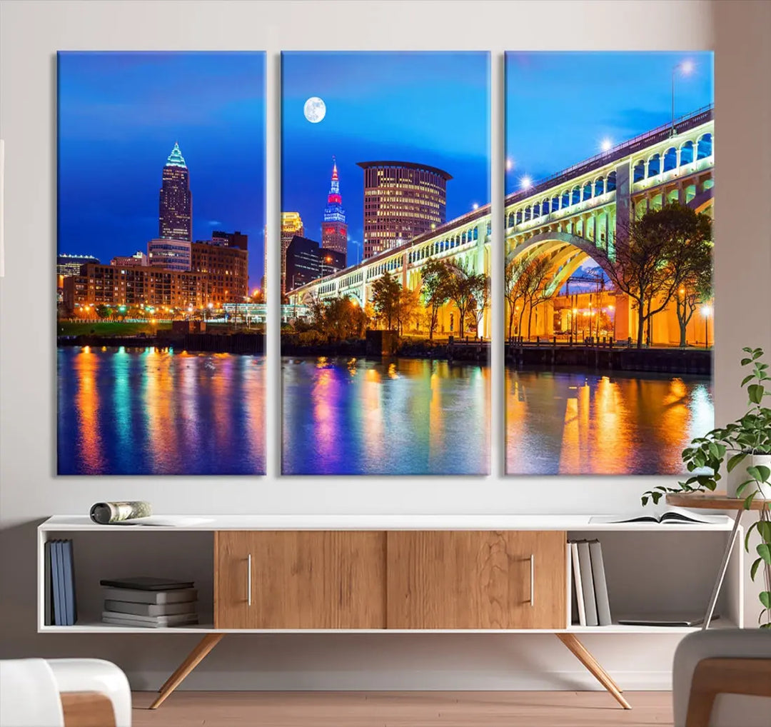 Extra Large Cleveland Downtown Cityscape Skyline Canvas Wall Art Print