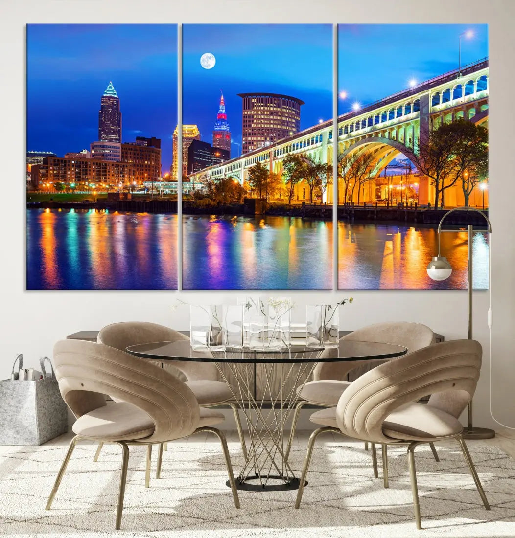 Extra Large Cleveland Downtown Cityscape Skyline Canvas Wall Art Print