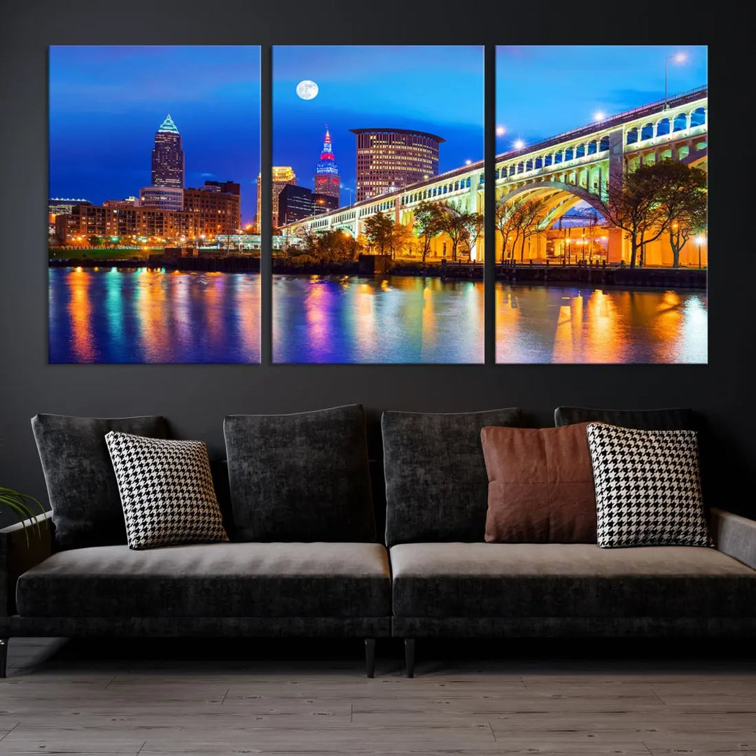 Extra Large Cleveland Downtown Cityscape Skyline Canvas Wall Art Print