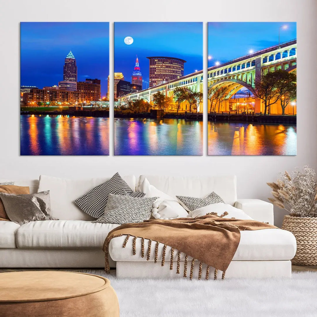 Extra Large Cleveland Downtown Cityscape Skyline Canvas Wall Art Print