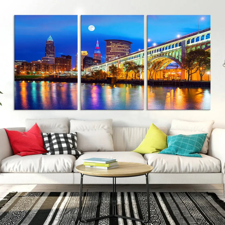 Extra Large Cleveland Downtown Cityscape Skyline Canvas Wall Art Print