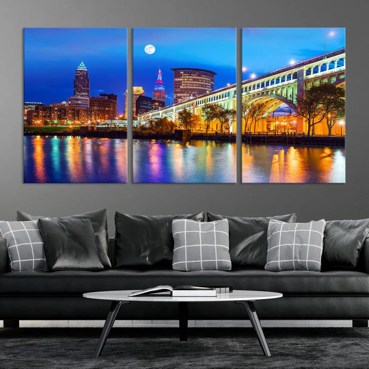 Extra Large Cleveland Downtown Cityscape Skyline Canvas Wall Art Print