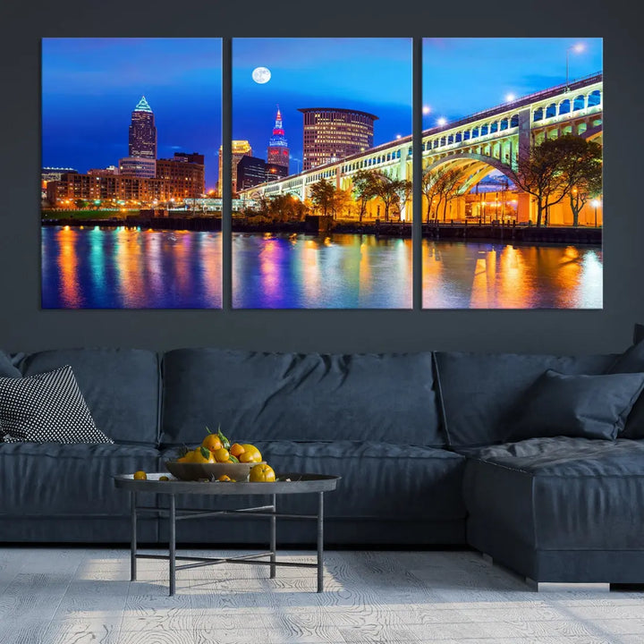 Extra Large Cleveland Downtown Cityscape Skyline Canvas Wall Art Print