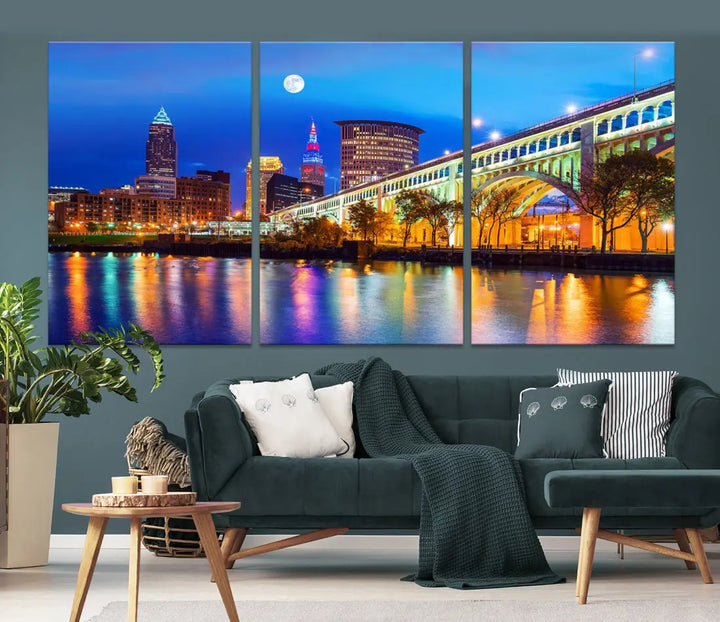 Extra Large Cleveland Downtown Cityscape Skyline Canvas Wall Art Print