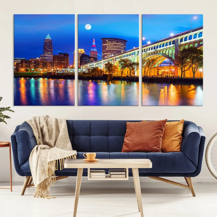 Extra Large Cleveland Downtown Cityscape Skyline Canvas Wall Art Print