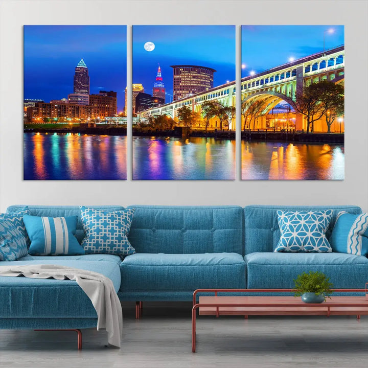 Extra Large Cleveland Downtown Cityscape Skyline Canvas Wall Art Print