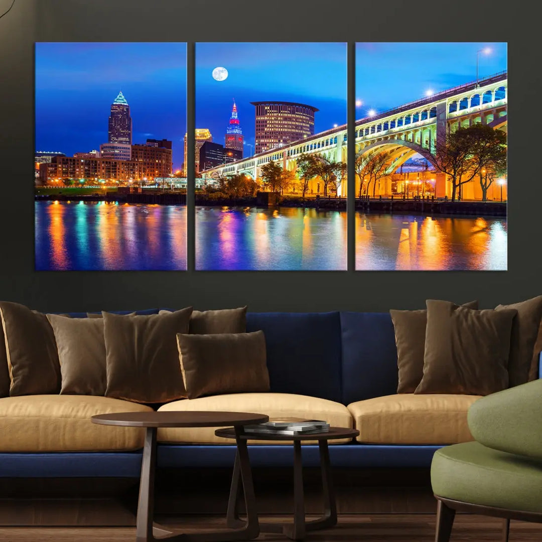 Extra Large Cleveland Downtown Cityscape Skyline Canvas Wall Art Print