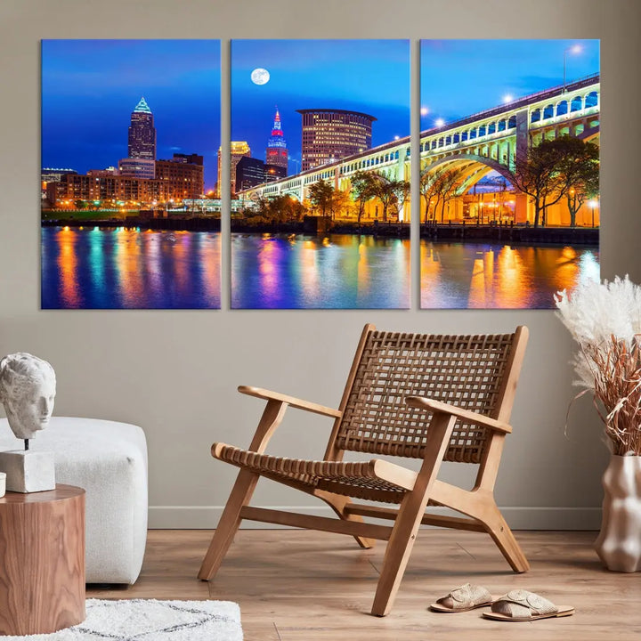 Extra Large Cleveland Downtown Cityscape Skyline Canvas Wall Art Print