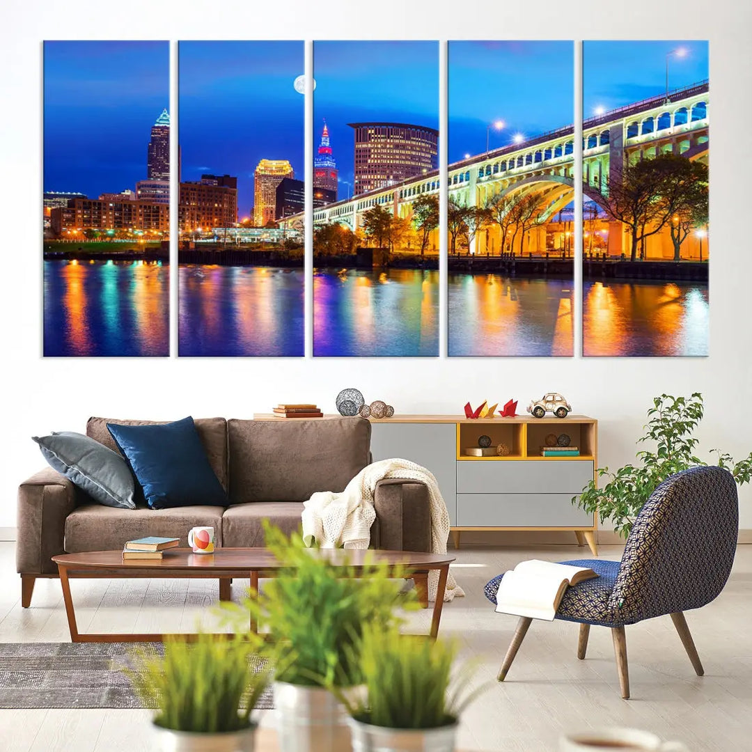 Extra Large Cleveland Downtown Cityscape Skyline Canvas Wall Art Print