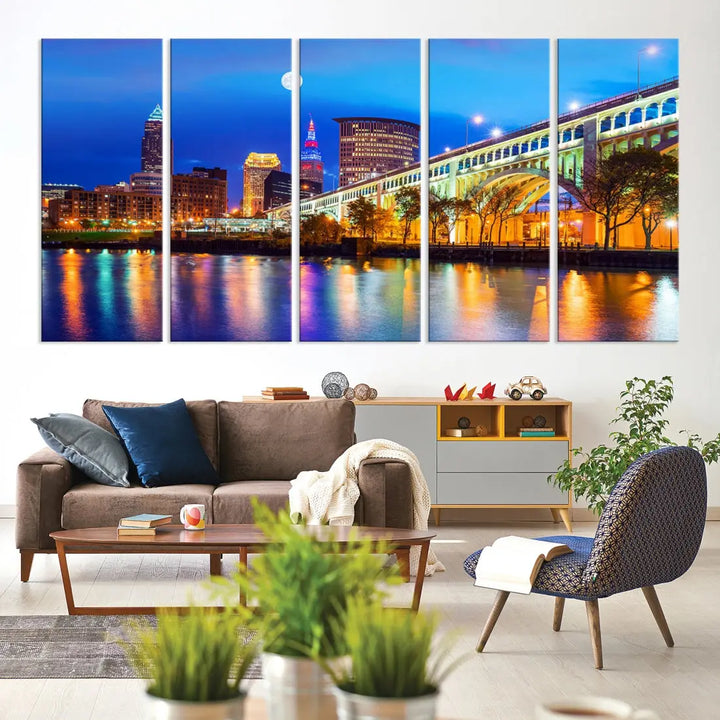 Extra Large Cleveland Downtown Cityscape Skyline Canvas Wall Art Print