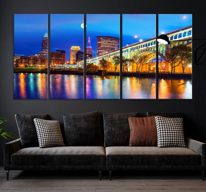 Extra Large Cleveland Downtown Cityscape Skyline Canvas Wall Art Print