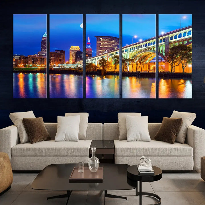 Extra Large Cleveland Downtown Cityscape Skyline Canvas Wall Art Print