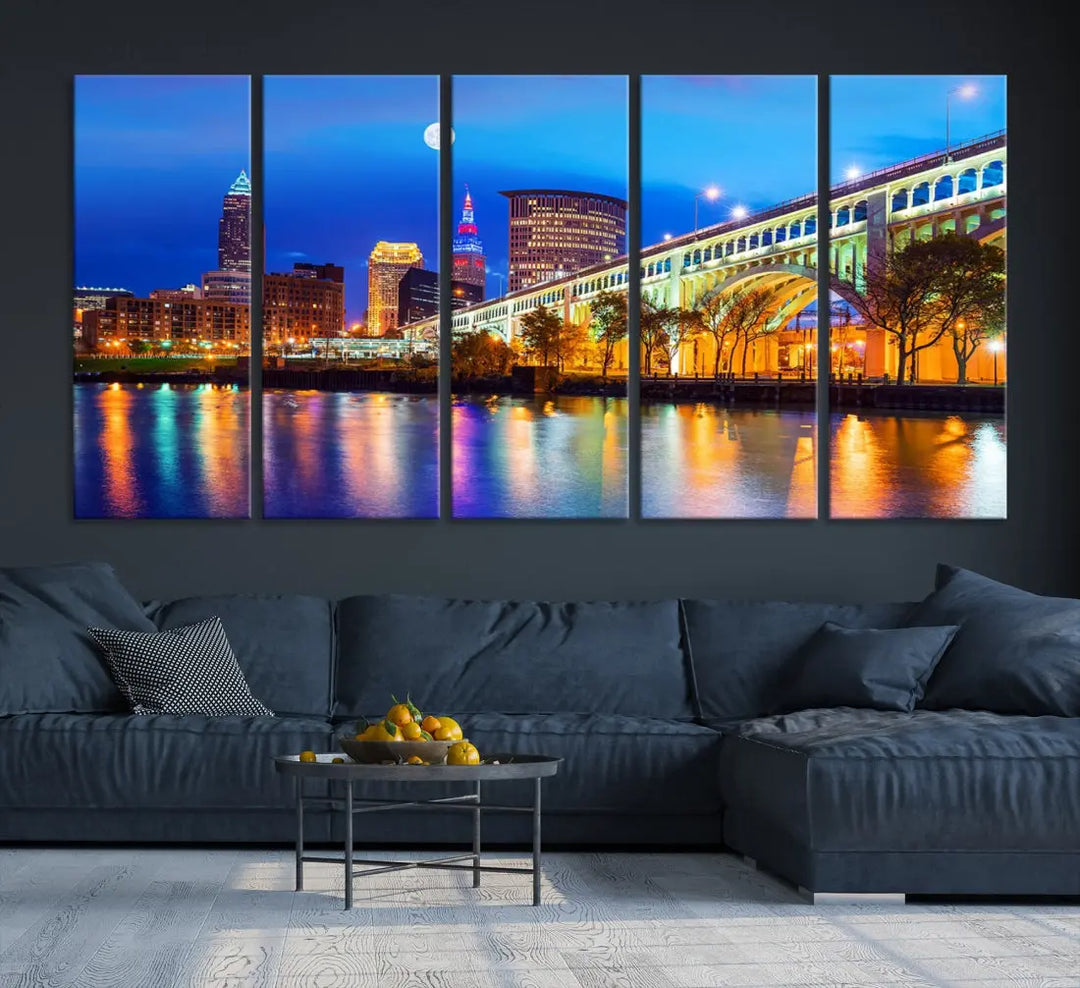 Extra Large Cleveland Downtown Cityscape Skyline Canvas Wall Art Print