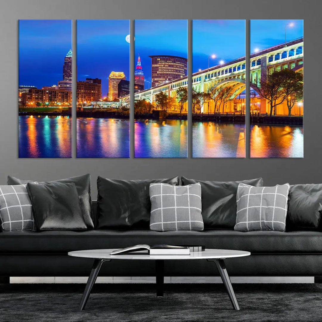 Extra Large Cleveland Downtown Cityscape Skyline Canvas Wall Art Print