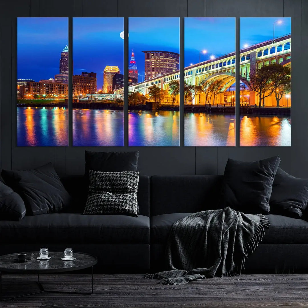 Extra Large Cleveland Downtown Cityscape Skyline Canvas Wall Art Print