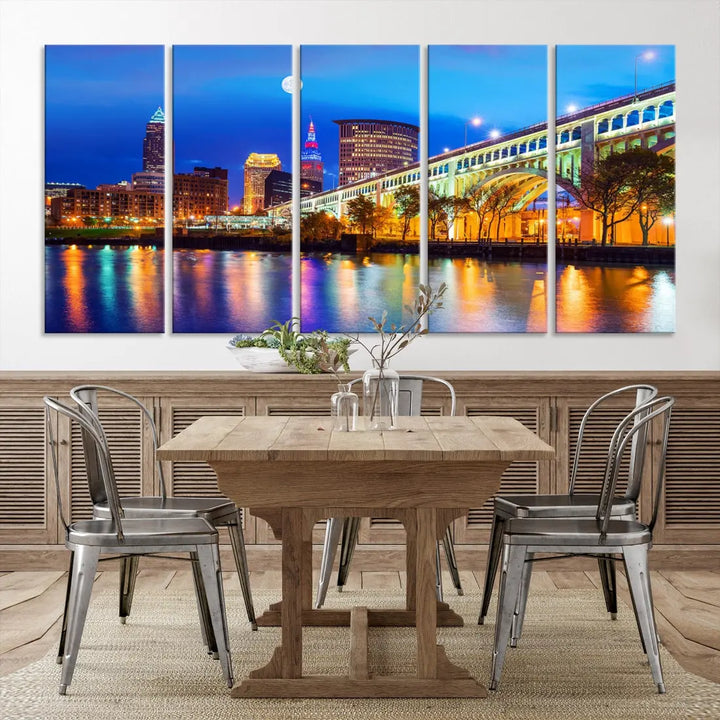 Extra Large Cleveland Downtown Cityscape Skyline Canvas Wall Art Print