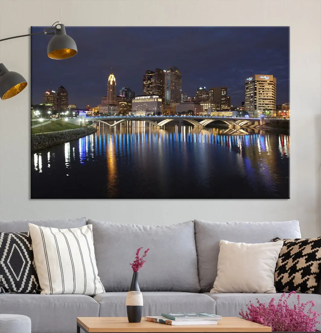 Extra Large Columbus Cityscape Skyline Wall Art Print Canvas Wall Decor