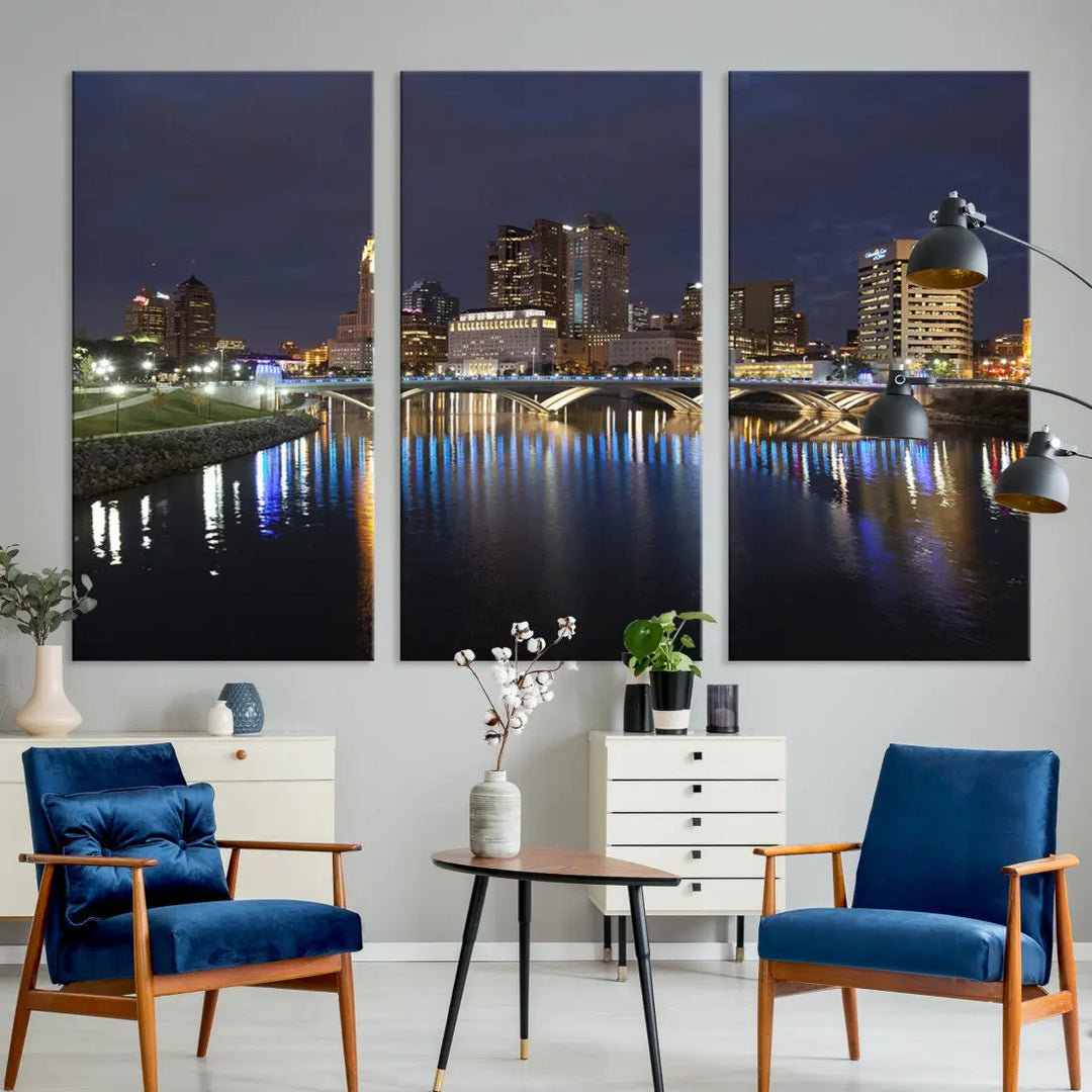 Extra Large Columbus Cityscape Skyline Wall Art Print Canvas Wall Decor