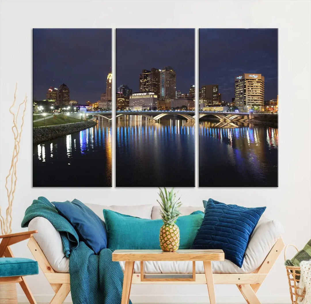 Extra Large Columbus Cityscape Skyline Wall Art Print Canvas Wall Decor