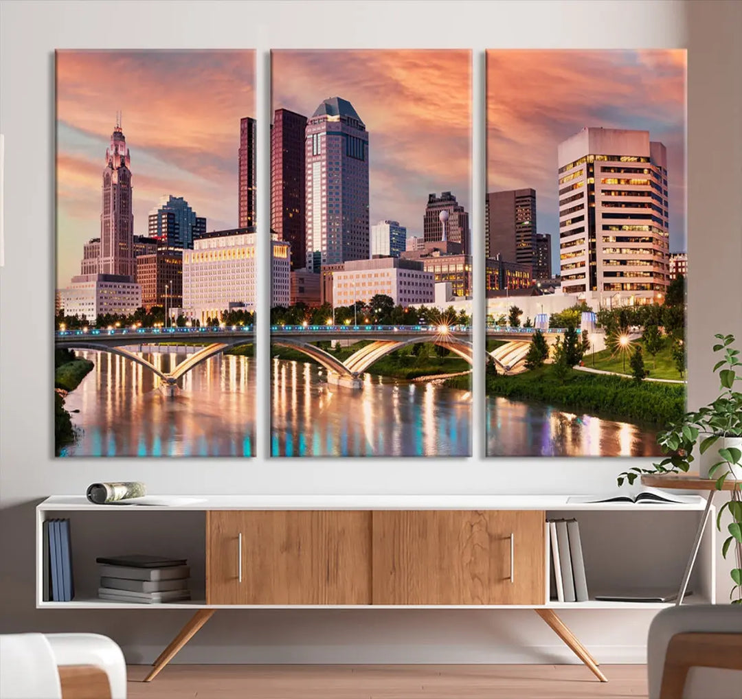 Extra Large Columbus Skyline Wall Art Sunset View Cityscape Canvas Print