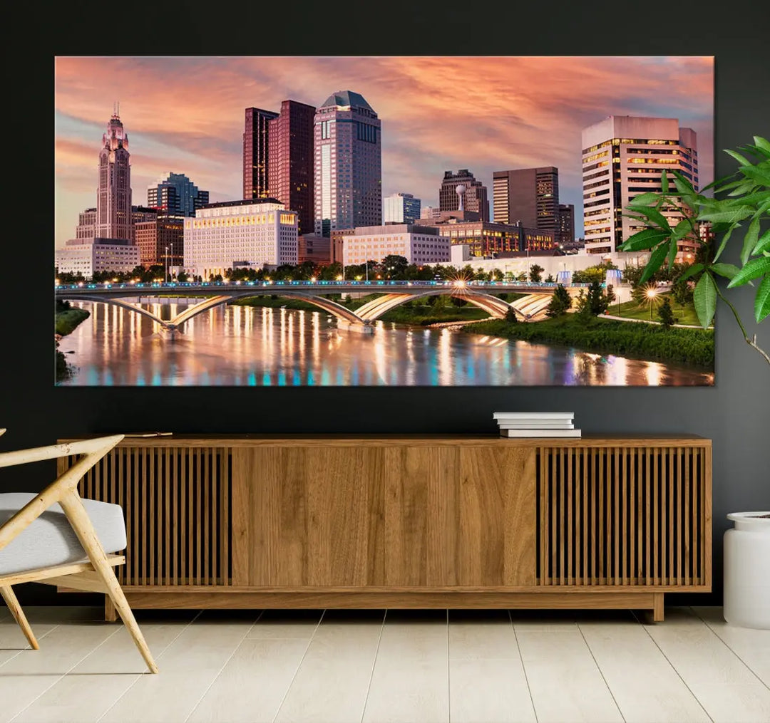 Extra Large Columbus Skyline Wall Art Sunset View Cityscape Canvas Print