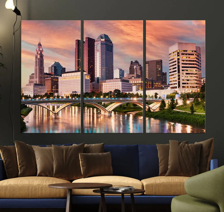 Extra Large Columbus Skyline Wall Art Sunset View Cityscape Canvas Print