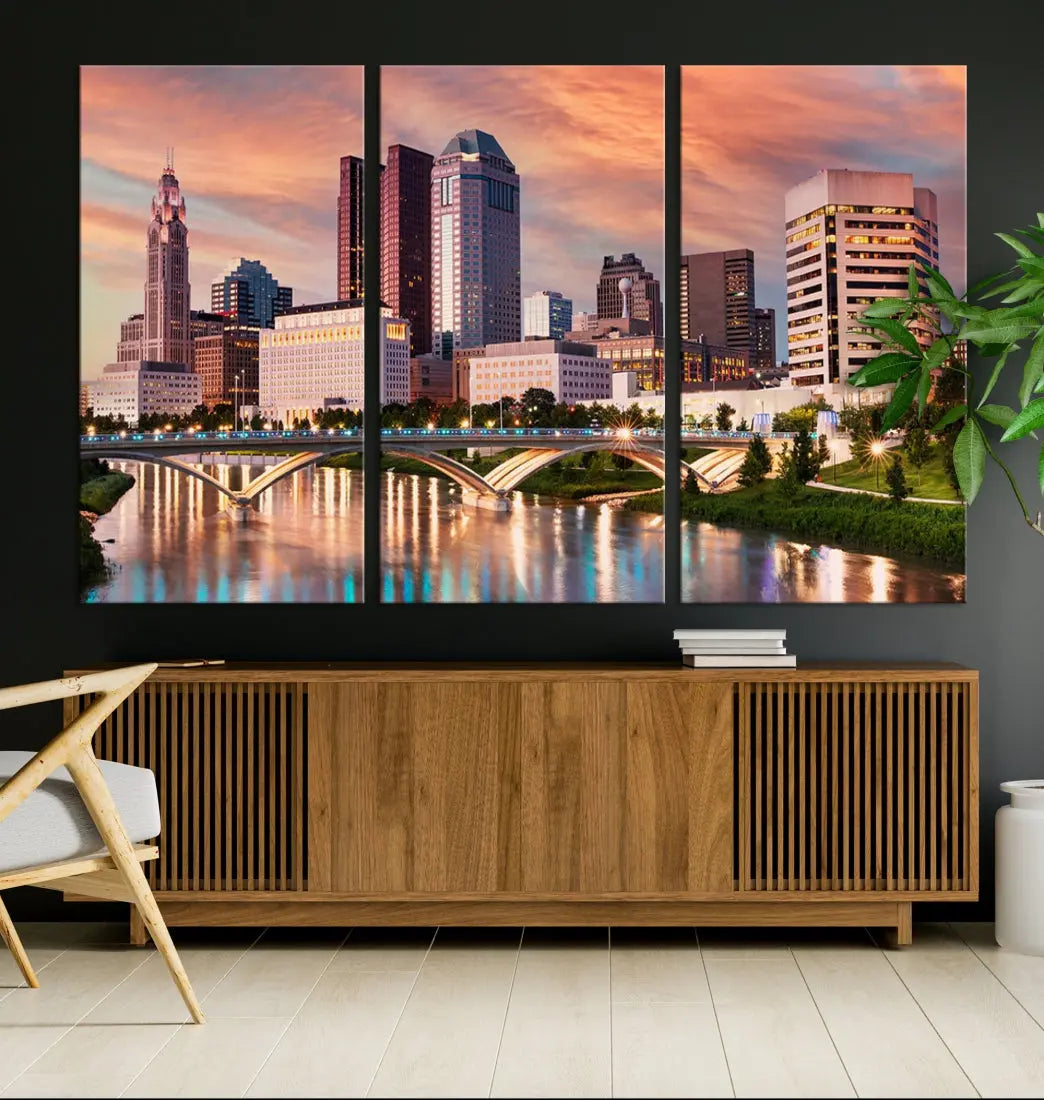 Extra Large Columbus Skyline Wall Art Sunset View Cityscape Canvas Print