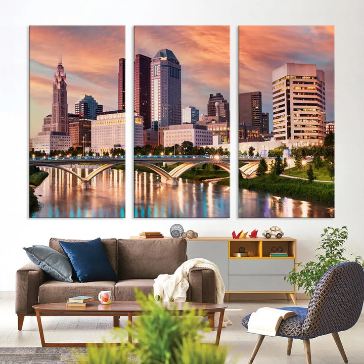 Extra Large Columbus Skyline Wall Art Sunset View Cityscape Canvas Print