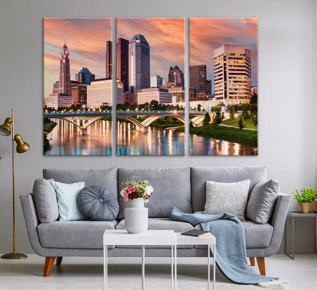 Extra Large Columbus Skyline Wall Art Sunset View Cityscape Canvas Print