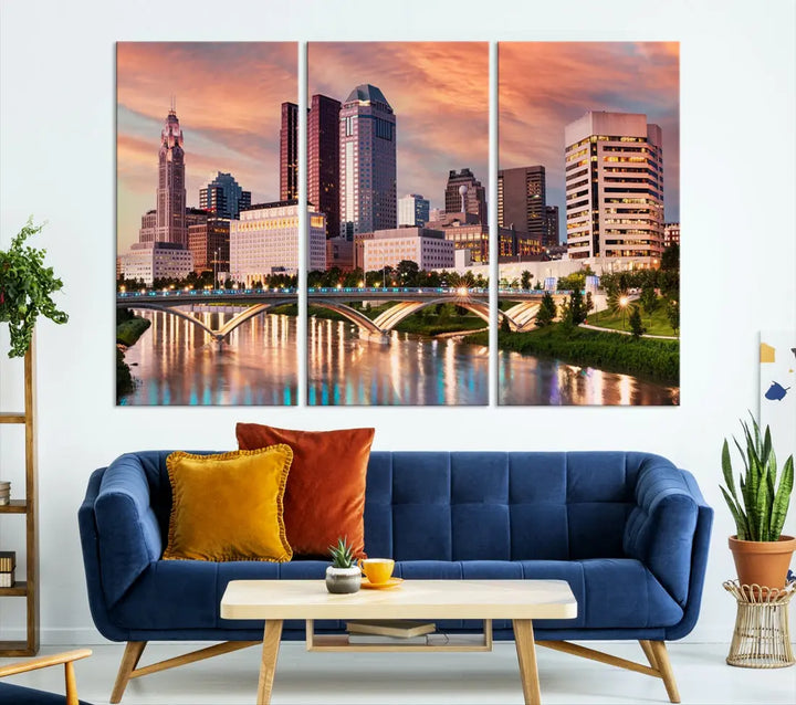 Extra Large Columbus Skyline Wall Art Sunset View Cityscape Canvas Print