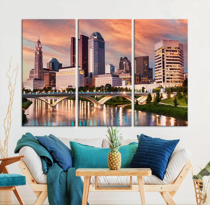 Extra Large Columbus Skyline Wall Art Sunset View Cityscape Canvas Print