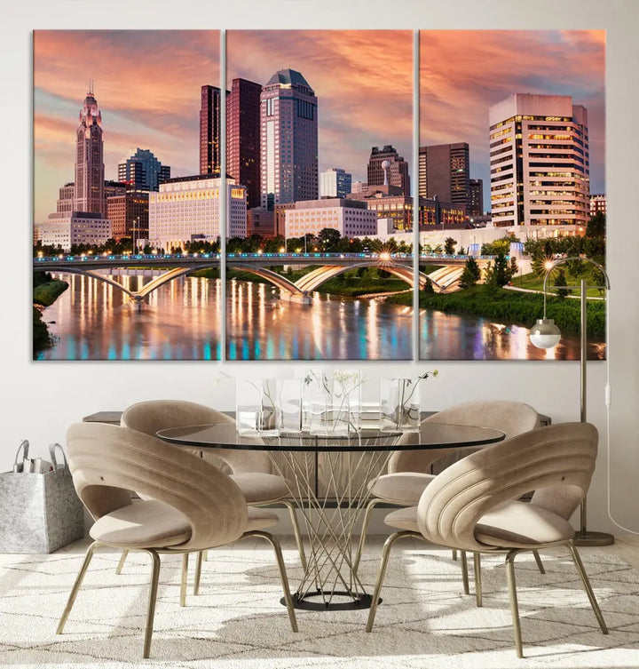 Extra Large Columbus Skyline Wall Art Sunset View Cityscape Canvas Print