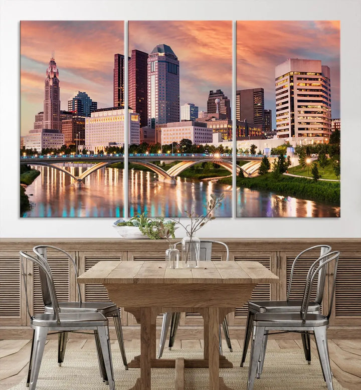 Extra Large Columbus Skyline Wall Art Sunset View Cityscape Canvas Print