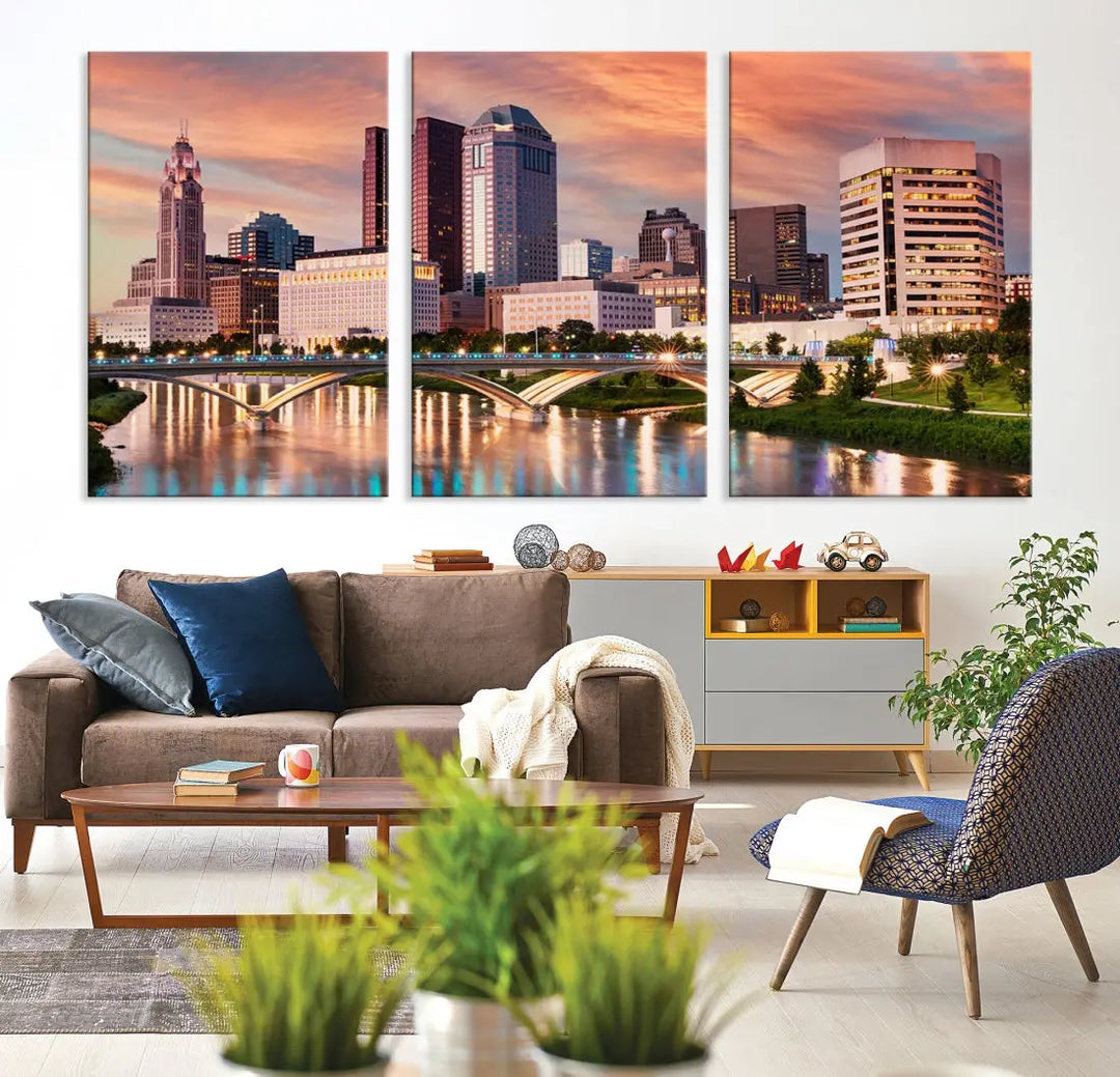 Extra Large Columbus Skyline Wall Art Sunset View Cityscape Canvas Print