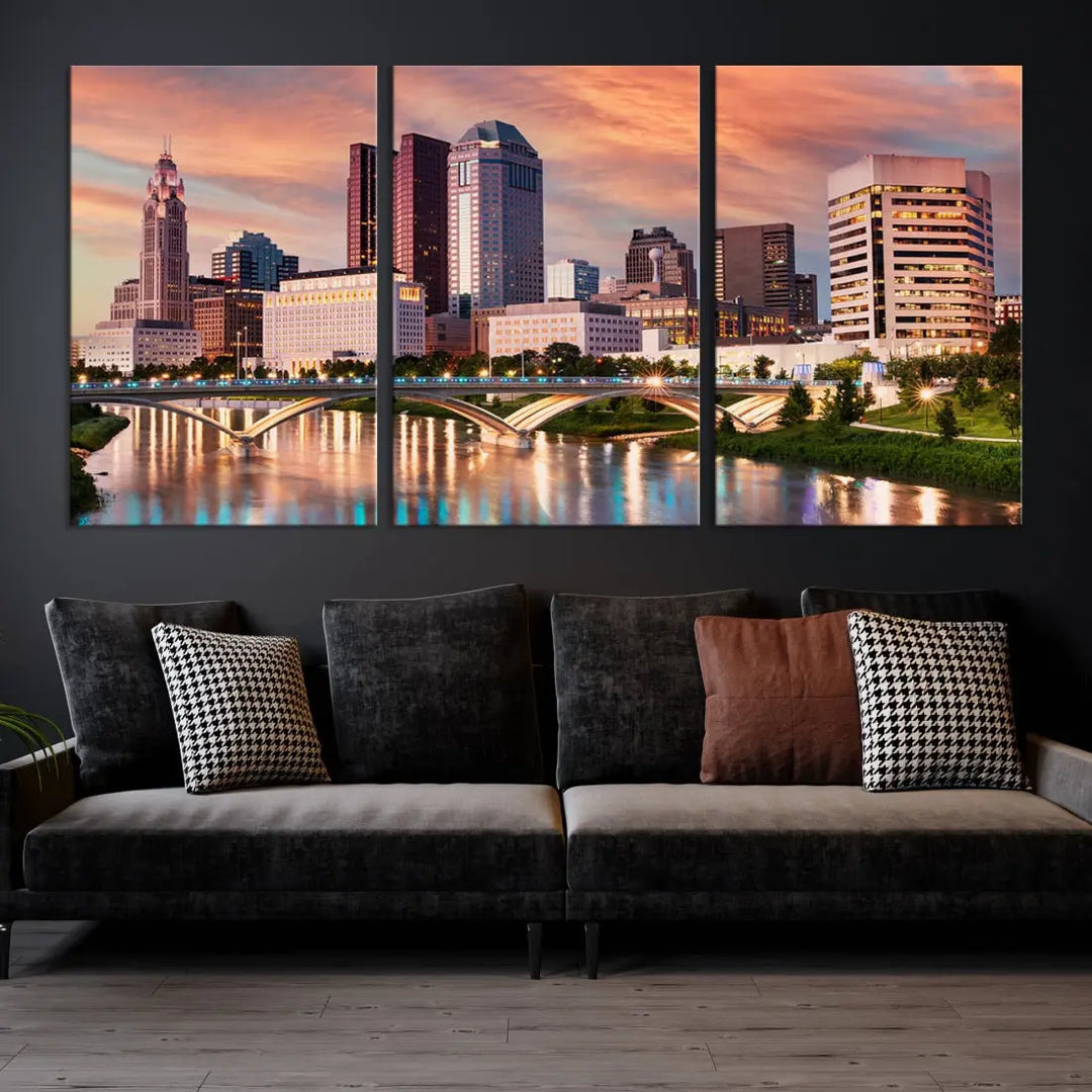 Extra Large Columbus Skyline Wall Art Sunset View Cityscape Canvas Print