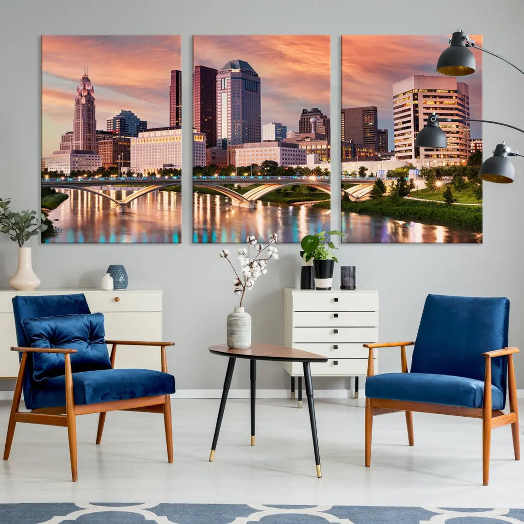 Extra Large Columbus Skyline Wall Art Sunset View Cityscape Canvas Print